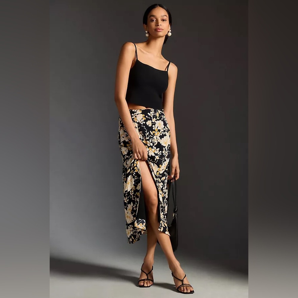 🌻 MAEVE by ANTHROPOLOGIE Lille Side-Slit Midi Skirt. Gold. Size US 6. Good Cond!